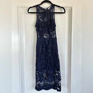 Shareen Embroidered Lace Navy Dress